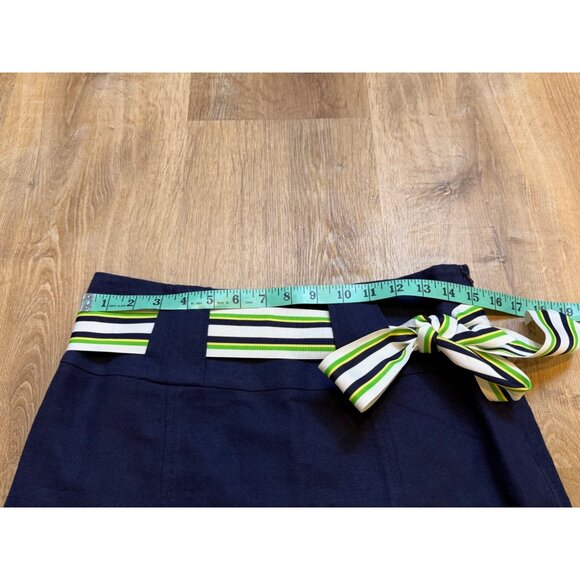 Lilly Pulitzer Navy A-Line Skirt Sz 4 With Striped Waistband & Bow Accent Cotton - Picture 5 of 6